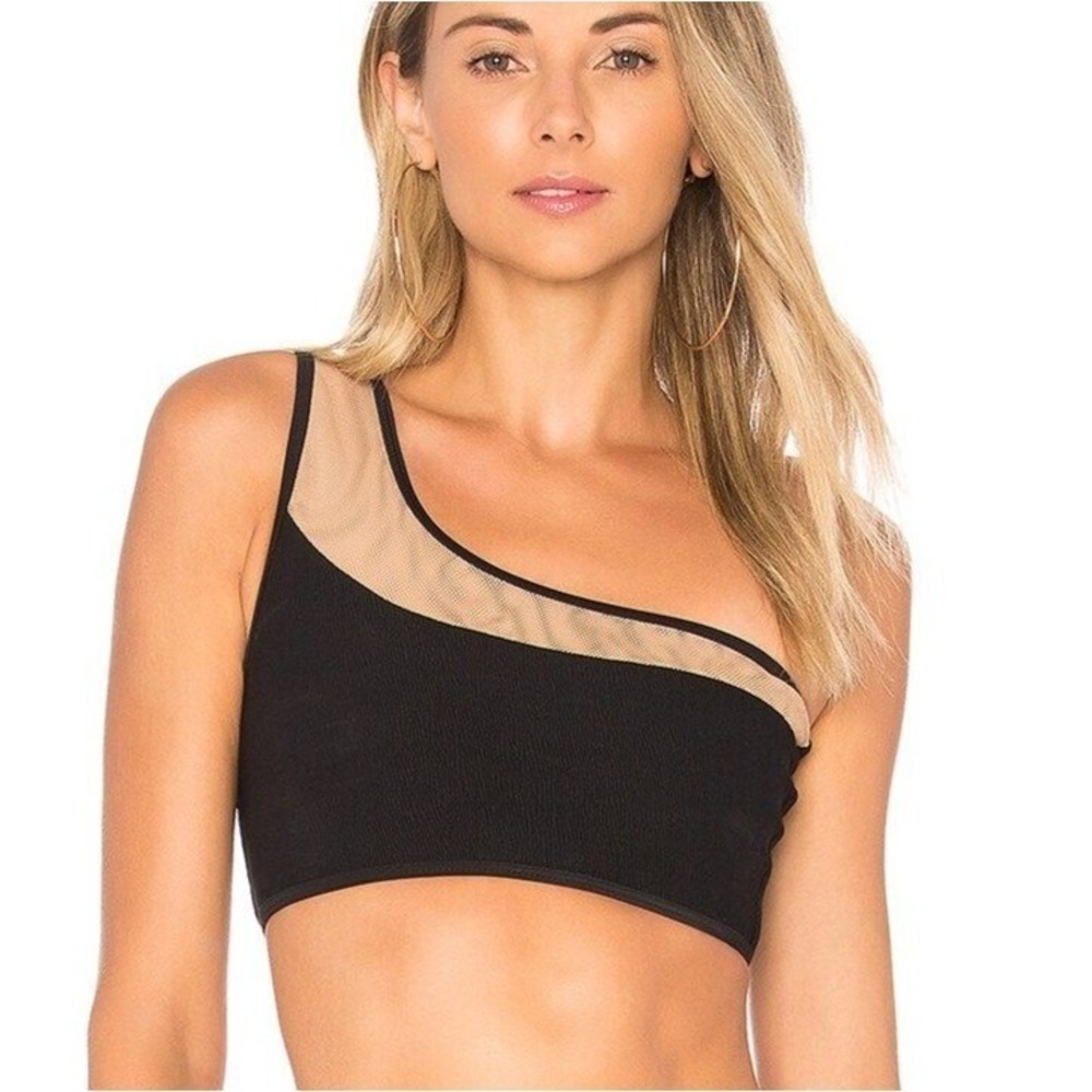 Ellejay Womens Sporty Chic One Shoulder Bikini Top S Black Tan Mesh Swimwear